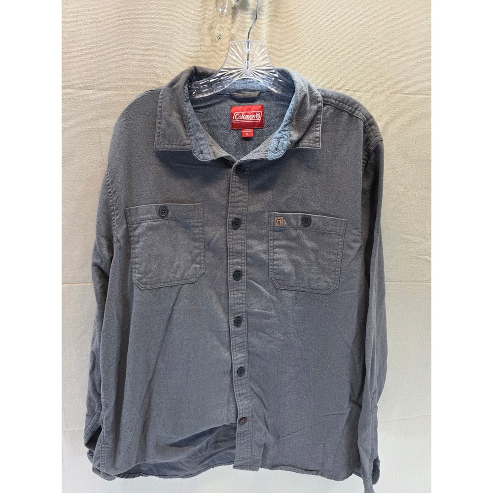 Coleman Men XL Charcoal Gray Long Sleeve Button Down Utility Shirt Flannel Style